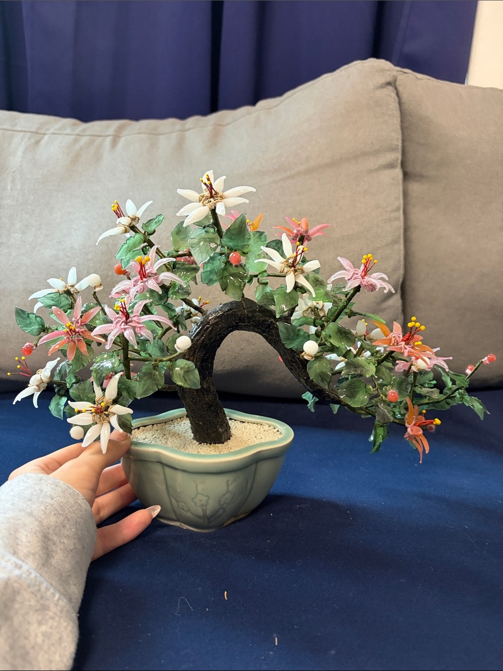 Ceramic Potted Faux Blossom Bonsai - Pink & White